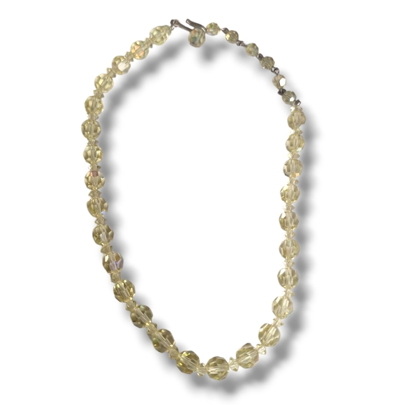 Vintage Pale Yellow AB Crystal Necklace 12-15" - Picture 1 of 5